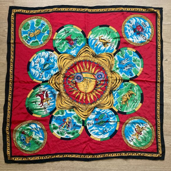 Accessories - Vintage Rare Italian Silk Scarf with Zodiac / Astrology Design